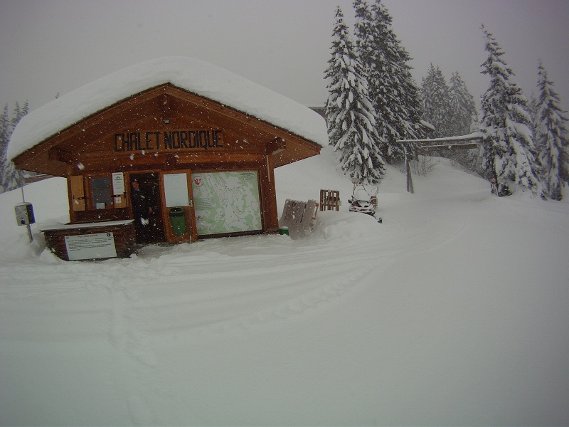 Chalet sous la neige