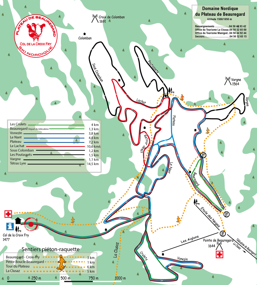 Plan des pistes de ski de fond de Beauregard