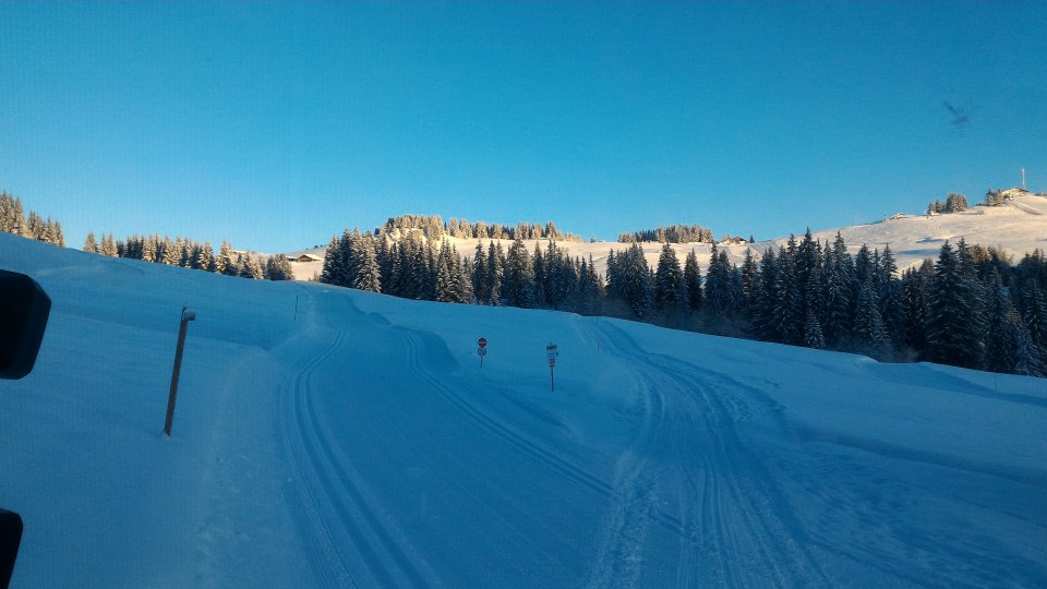 Lever de soleil sur les pistes de ski de fond.